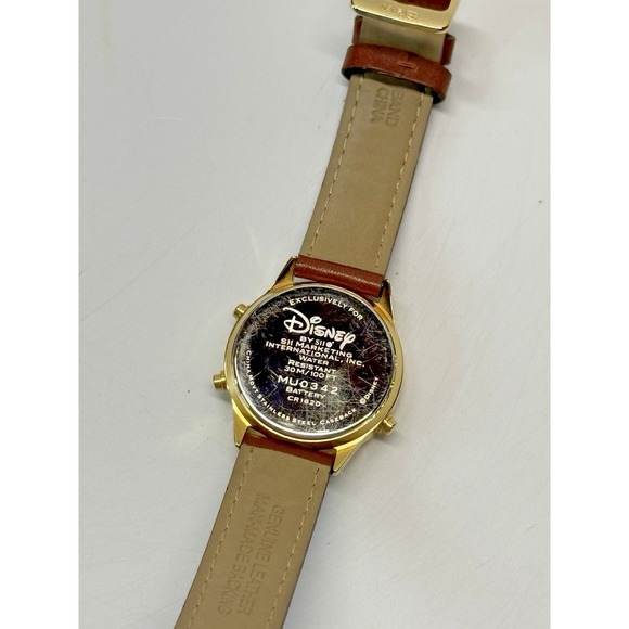 Vintage Disney Pooh Bear Watch S11 Flowers Butterfly Colorful Gold Brown Leather main image 4